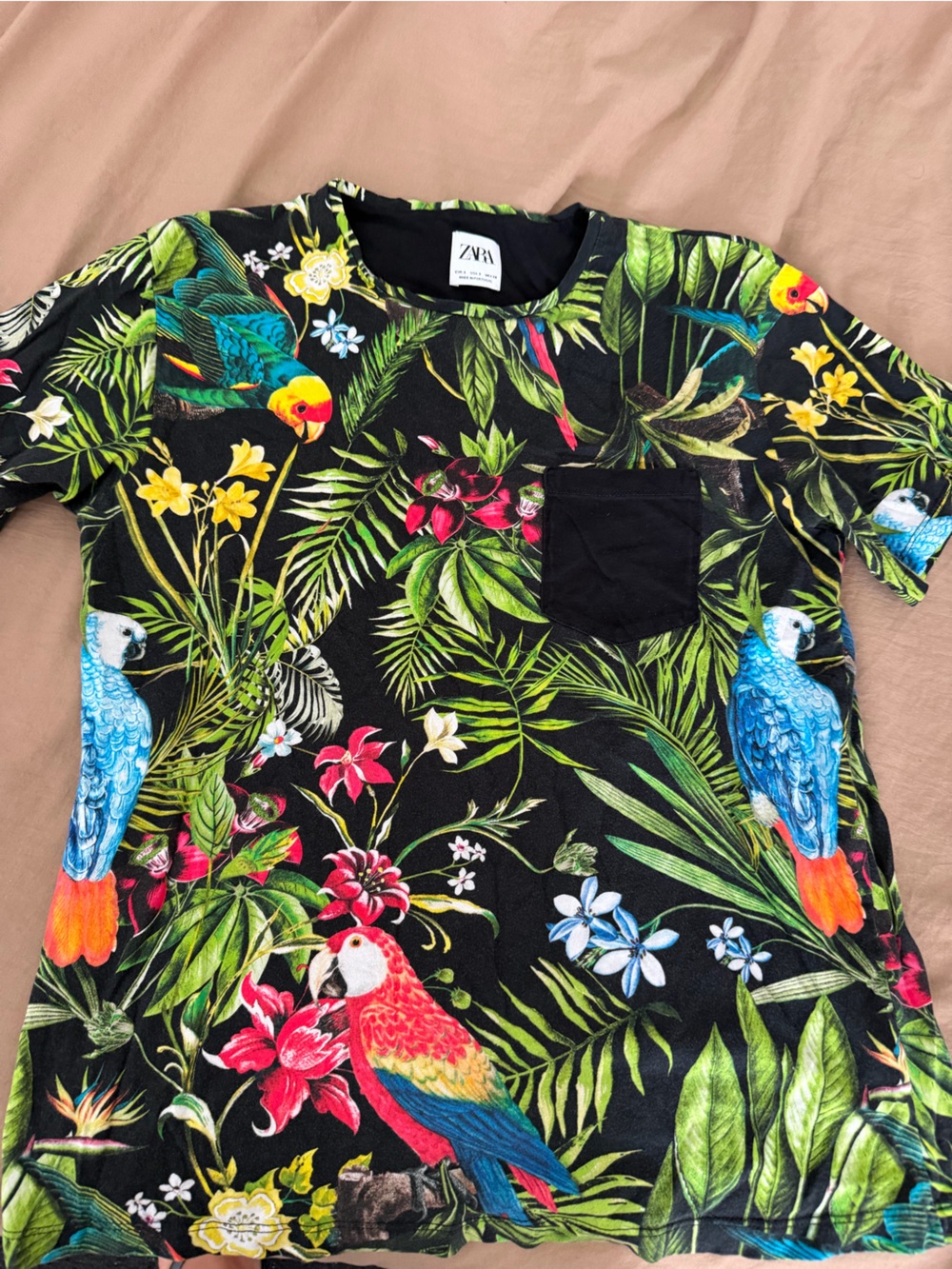 Zara Black Tropical Parrot Print Kids One-Piece